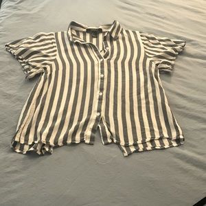 Forever 21 Open Backed Button Up Top, Size Small, White and Blue/Gray Striped
